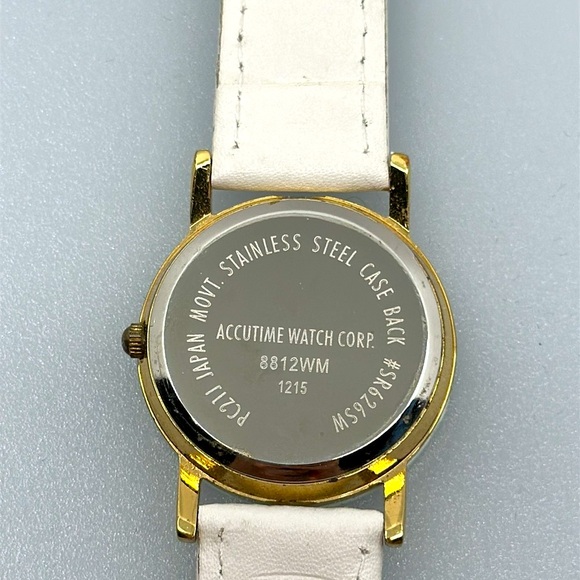 accutime rhinestones genuine leather watch main image 4